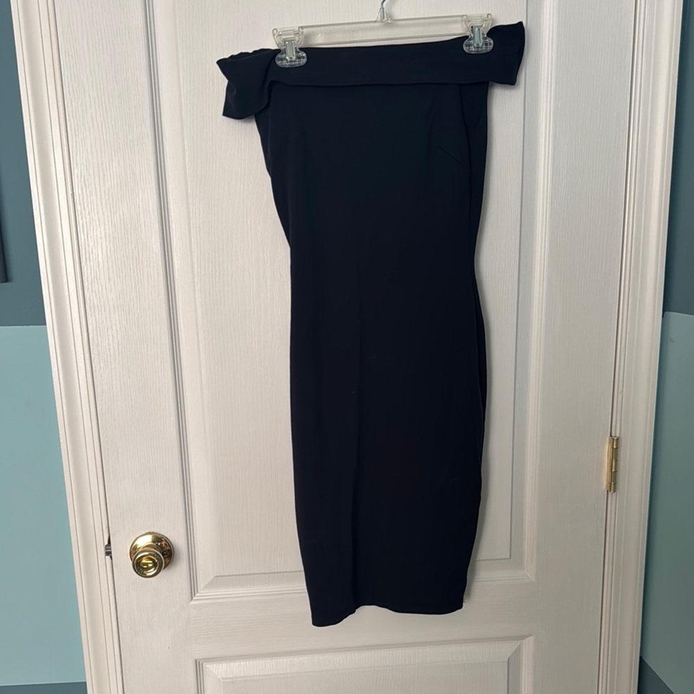 Ribbed Blue Off-Shoulder Sheath Dress